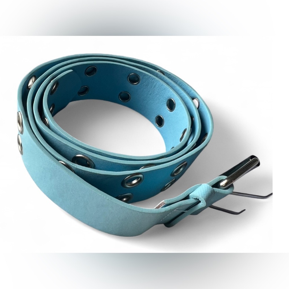 2 Buckle Womens Cute Punk Emo Goth Stylish Blue Whole Belt 50” Large